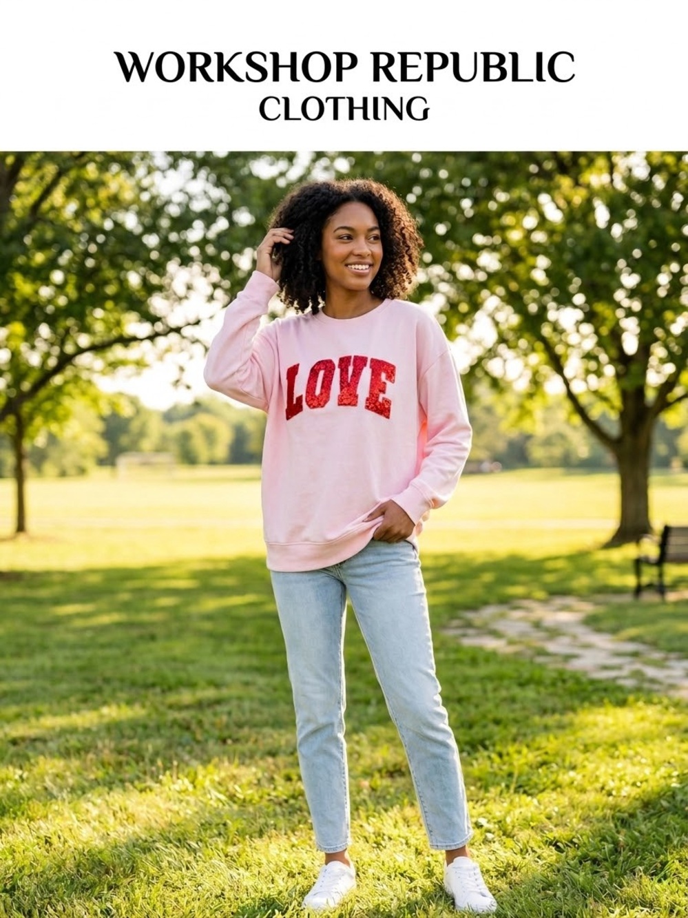 Workshop Republic Clothing Pink Sweatshirt with Red LOVE Graphic